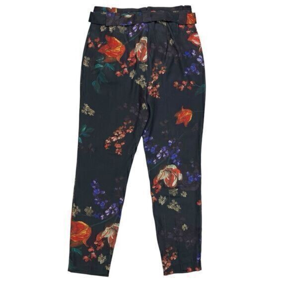 Express Paper Bag Pants Womens 6 Floral High Waisted Satin Shabby Chic Trousers - Picture 5 of 16